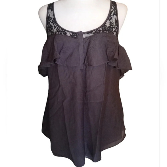 Rebecca Taylor Lace Babydoll Style Metallic Purple Ruffle Silk Blouse Size 6 - Picture 1 of 7
